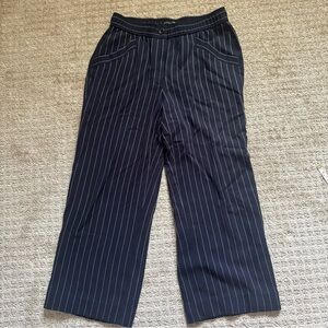 Eileen Fisher Pants Women’s  Navy & White Pinstripe Pull On Wide Leg Crop